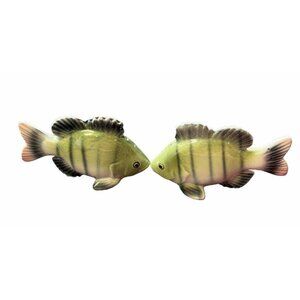 Vintage Japan Fish Perch Bass Salt & Pepper Shaker Set Cabin Lake MCM Ceramic